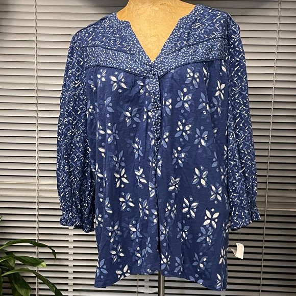 NWT Blue Petra Woodblock Boho Blouse FAT FACE L 14 - Picture 3 of 4